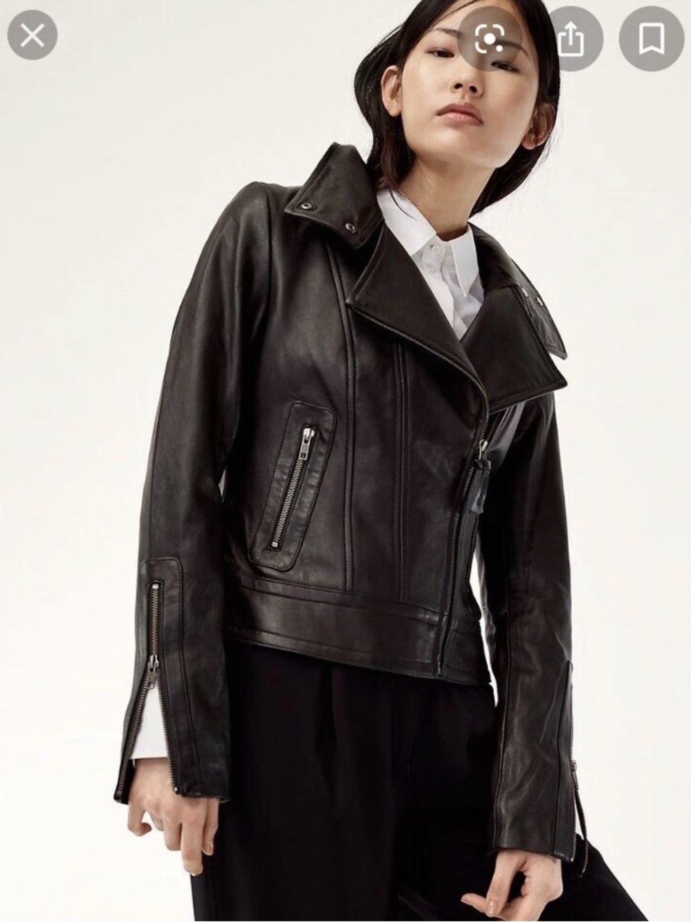 Aritzia X Mackage ‘Kenya’ Lamb Leather Moto Zip High Collar Jacket size S Black